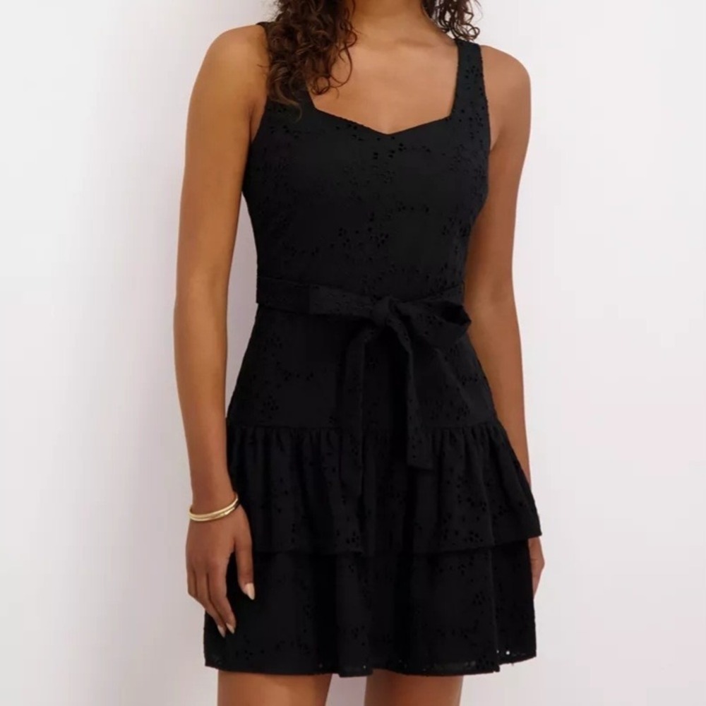 Kensie Embroidered‎ Cotton Sleeveless Floral Black Short Dress A Line Womens 8